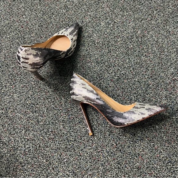 SCHUTZ Grey Black White Metallic Leather Snakeskin Print Pumps Stiletto Heel 6.5 - Picture 10 of 16